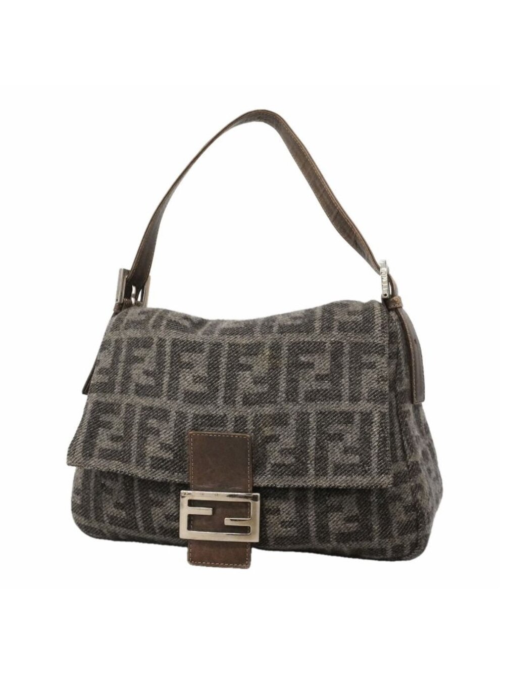 Fendi Shoulder Bag Zucca Mamma Bucket Knit Gray Silver